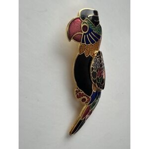 Vintage Cloisonné‎ Enamel Macaw Parrot Multicolor Gold Tone Brooch